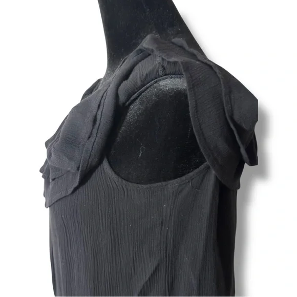 One Clothing Off The Shoulder Ruffled Neck and Sleeves Black Lightweight Top - Picture 5 of 16